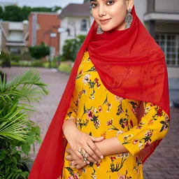 Royal Export Floral Printed Straight Kurta With Trousers & Dupatta image 2