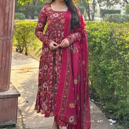 Anni Designer Floral Printed Round Neck Anarkali Kurta With Palazzos And Dupatta-image-56