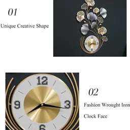 rizik store Metal Wall Hanging Floral Handmade Wall Clock Multicolor Ticking Sound for Bedroom/Drawing Room/Hall/Dining Room (19”x35”) (Design 8) image 3