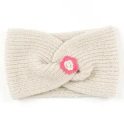 BHARATASYA Knitted Acrylic Wool Floral Applique Headband Earwarmer - Cream-picture-32