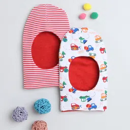 BUMZEE Cotton Reversible Monkey Cap Striped & Car Printed Pack Of 2 - Red-picture-26