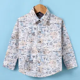 Dapper Dudes Full Sleeves Doodle Art Printed Shirt - Cream-picture-17
