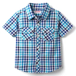 Babyhug Cotton Woven Half Sleeves Checkered Shirt - Light Blue-picture-22