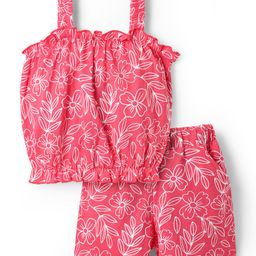 Babyhug SIngle Jersey Knit Sleeveless Top & Shorts with Floral Print - Red-picture-41