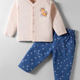 Tango Single Jersey Knit Full Sleeves Night Suit with Tiger Print - Peach-picture-21