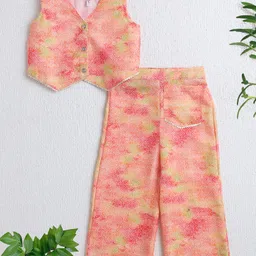 The Magic Wand Woven Sleeveless Floral Printed Top With Pocket Detailed Coordinating Palazzo Set - Peach-picture-42