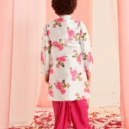 Pspeaches Full Sleeves Floral Printed Asymmetrical Kurta With Dhoti - Firozi image 3
