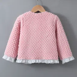 Kookie Kids Full Sleeves Front Open Fur Jacket With Quilted Design & Floral Applique - Pink image 2