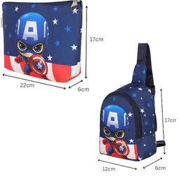 Echo Boomers Captain America Printed Crossbody Backpack with Matching Pouch- Blue Height 6.7 inches image 2