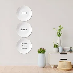 THE QUIRKY HOME Set Of 3 White & Black Printed Ceramic Wall Plates-picture-34