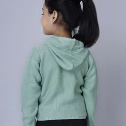 JoE Hazel Full Sleeves Pom Pom Detailed Hooded Sweater - Sea Green image 4