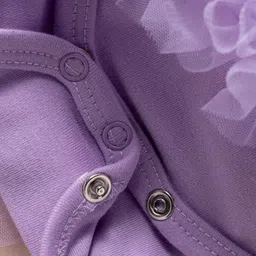 Mark & Mia Woven Half Puffed Sleeves Mesh Frock Style Party Onesie with Bow Applique - Lavender image 3