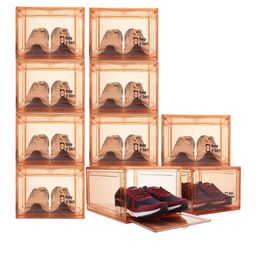 HOUSE OF QUIRK Beige 10 Pieces Clear Stackable Shoe Storage Boxes with Magnetic Door-picture-18