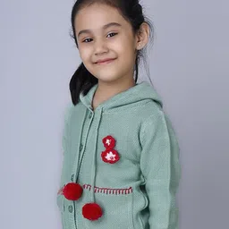 JoE Hazel Full Sleeves Pom Pom Detailed Hooded Sweater - Sea Green image 5