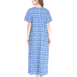 Bella Mama Cotton Woven Maternity Nursing Nighty with Floral Print - Blue image 5