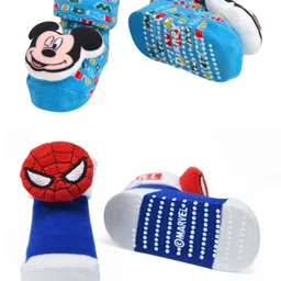 Yellow Bee Cotton Pack Of 2 Marvel & Disney Featuring Spider Man & Mickey Mouse 3D Applique Socks - Multi Colour image 4
