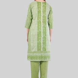EELIKA Floral Regular Thread Work Pure Cotton straight Kurta With Trousers & Dupatta image 4