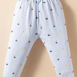 ToffyHouse Single Jersey Knit Full Sleeves Front Open Night Suit with Bear Print - Light Blue image 5