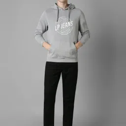 Louis Philippe Grey Cotton Regular Fit Printed Hooded Sweatshirt image 5
