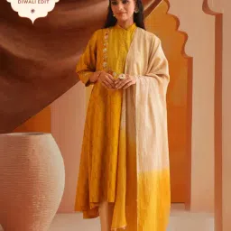 Jaypore Mustard Yellow Tissue Cotton Collection Dupatta-picture-42