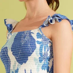 Globus White & Blue Floral Print Midi Dress image 5