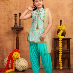 Aarika Kids Blue & Cream Floral Print Kurti Set-image-58