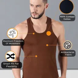 Dollar Lehar Assorted Cotton Regular Fit Vest - Pack Of 2 image 5