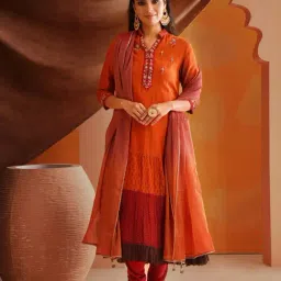 Jaypore Orange Tissue Cotton Collection Dupatta image 3