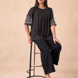 Marigold Lane Black Regular Fit Embroidered Top image 5