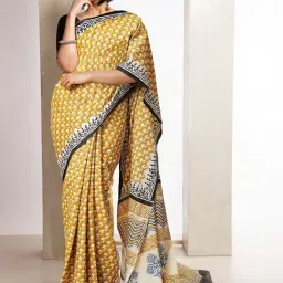 Unnati Silks Yellow Cotton Printed Saree With Unstitched Blouse-image-26