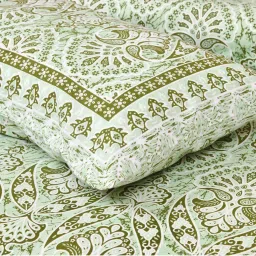 JaipurFabric Light Green Cotton 180 TC Double Bedsheet with 2 Pillow Covers image 5