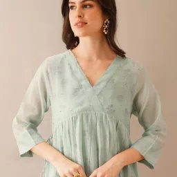 Jaypore Blue Block Printed Flare Fit Kurta image 5