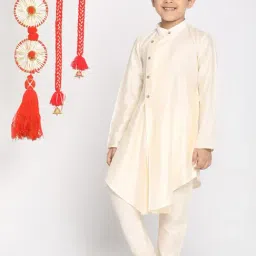 VASTRAMAY Kids Cream Straight Fit Kurta Set-image-10