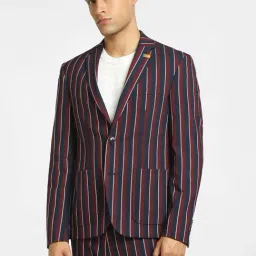Jack & Jones Maroon & Navy Striped Notched Lapel Blazer-picture-28