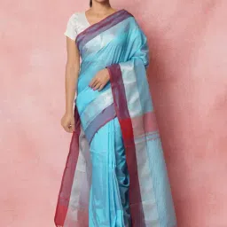 Unnati Silks Blue Silk Woven Saree With Unstitched Blouse-image-69
