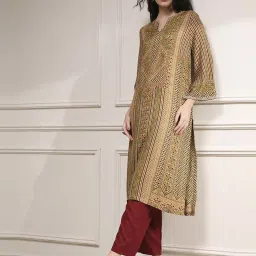 Biba Beige Straight Fit Printed Kurta image 5