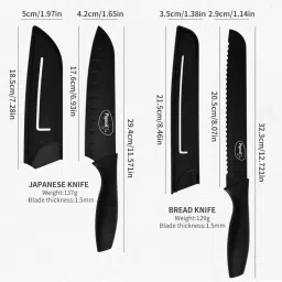 Pigeon Black Stainless steel Edge Carbon Knife - Set of 6 image 5