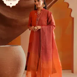 Jaypore Orange Tissue Cotton Collection Dupatta image 1