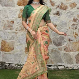 Mitera Floral Printed Cotton Tissue Shimmer Saree image 4