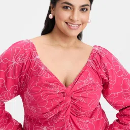 VIRGIO Pink Flared Fit Embroidered Dress image 5