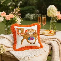 THROW PILLOW Safari Red Fringe Camel Cushion Cover image 4