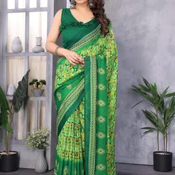 MAHALASA Floral Printed Pure Georgette Saree with Unstitched Blouse Piece-picture-27