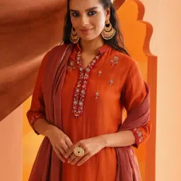 Jaypore Orange Tissue Cotton Collection Dupatta image 4