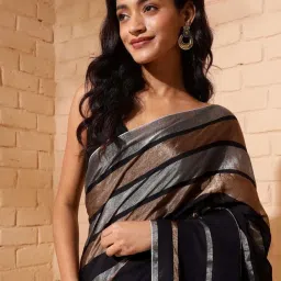 Fabindia Black Cotton Blend Printed Sari image 5