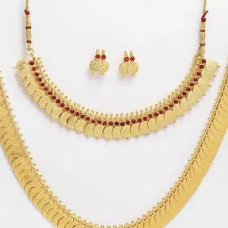 Zeneme Gold Plated Red White Stone Studded Temple Jewellery Set image 5