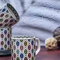 GOLDEN QUEEN'S White & Green Printed Bone China Glossy Cups Set of Cups and Mugs image 4