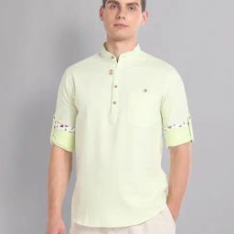 AD by Arvind Lime Green Melange Slim Fit Shirt-picture-39