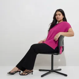 Gia by Westside Fuchsia Solid Cotton High-Low Top image 4