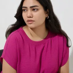 Gia by Westside Fuchsia Solid Cotton High-Low Top image 5