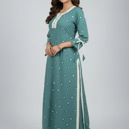 Silakaari Teal Ethnic Motifs Round Neck Printed Straight Kurtis-image-65